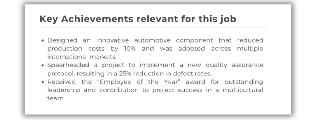 Key achievements relevant for job CV Germany